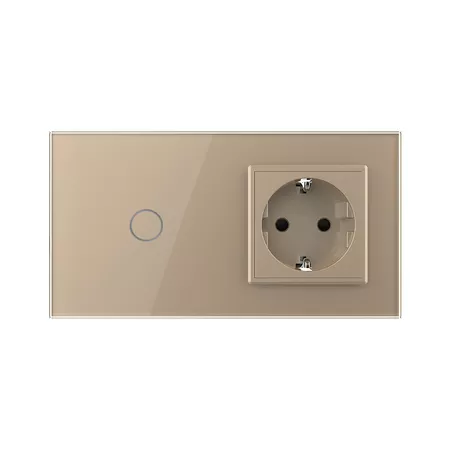 Одноклавишный сенсорный выключатель с розеткой (1-0) золотой